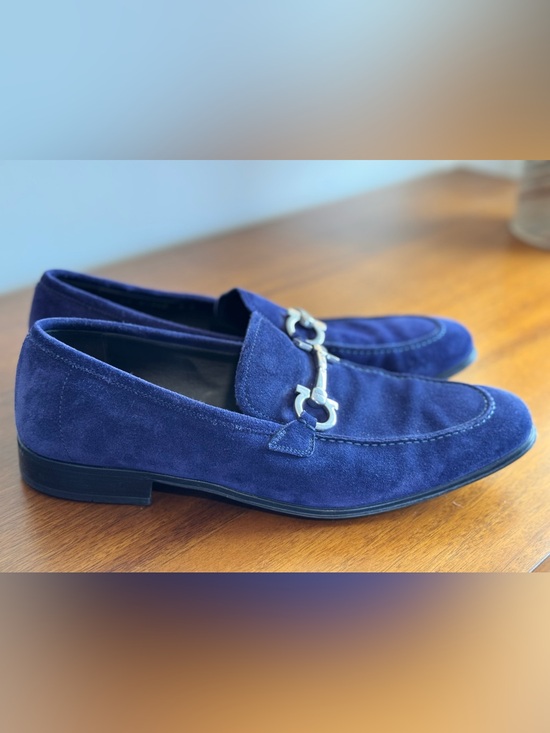 Salvatore Ferragamo Blue Suede Gancini Bit Loafers - Size 9 D main image 14